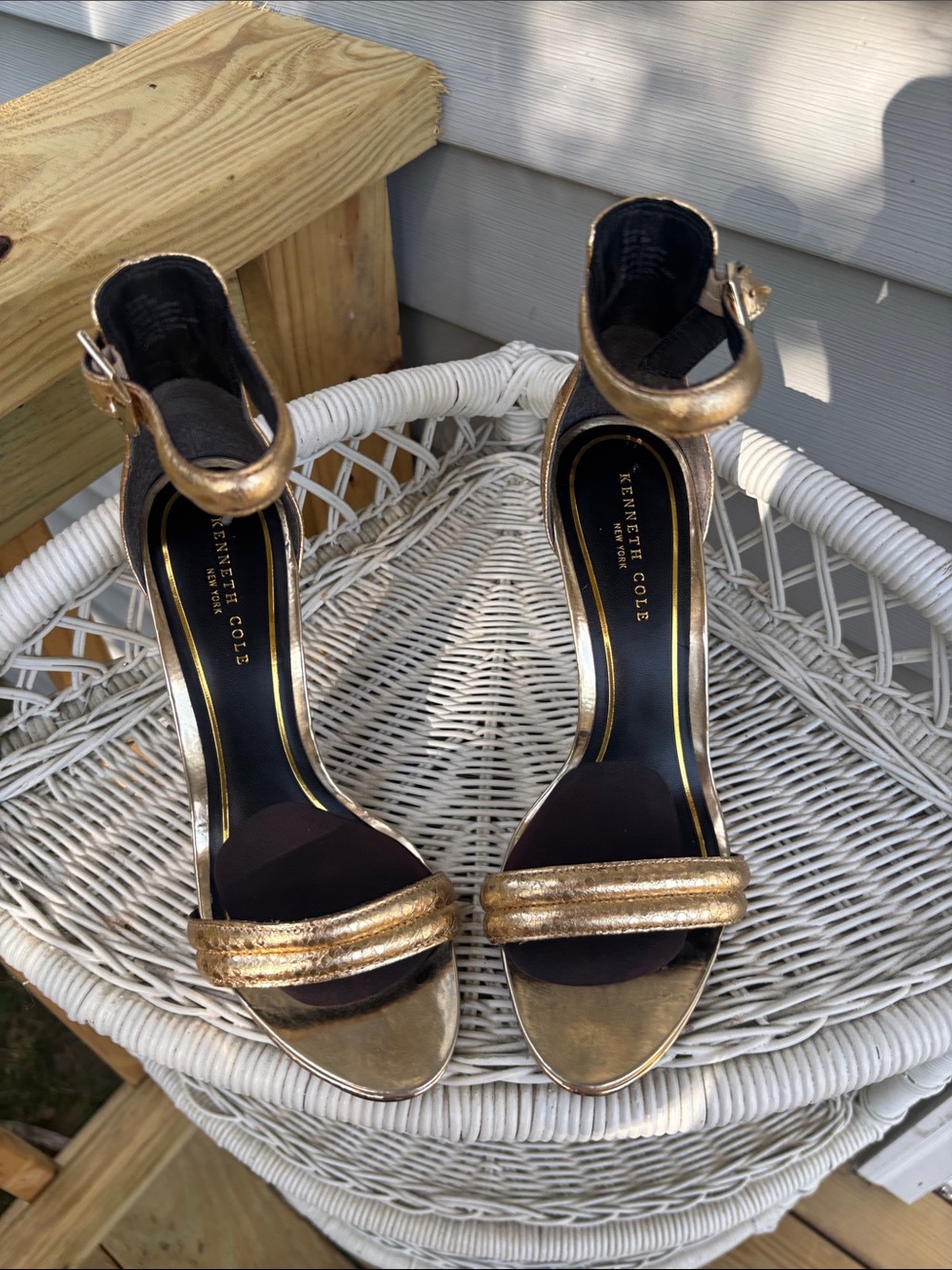 Kenneth Cole Gold Metallic Open-Toe Ankle-Strap Heels